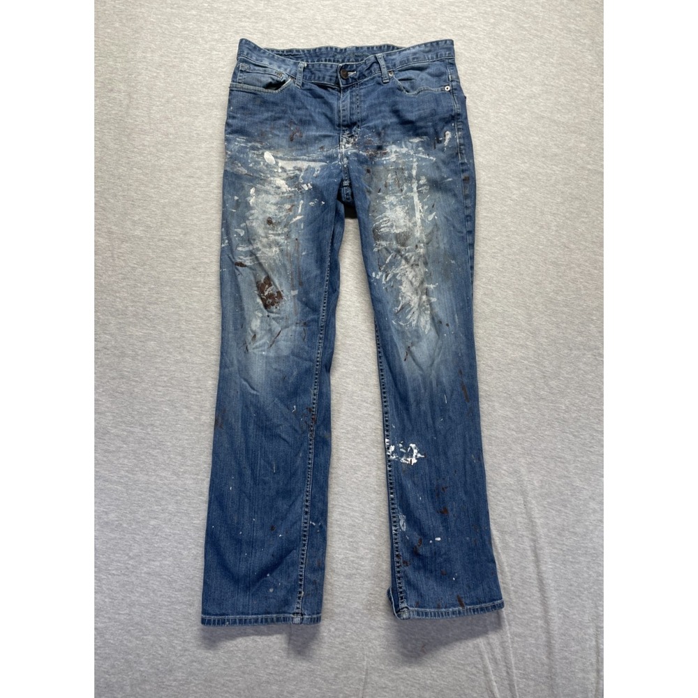 Calvin Klein Carpenter Jeans Mens 34x31 Blue Denim Rust Paint Splatter Straight